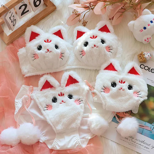 Kitty Design Adorable Bra and Panty Set - Red and Blue