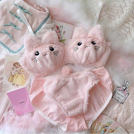 Cute Kawaii Lingerie Set - Kitty Design Adorable Bra and Panty Set